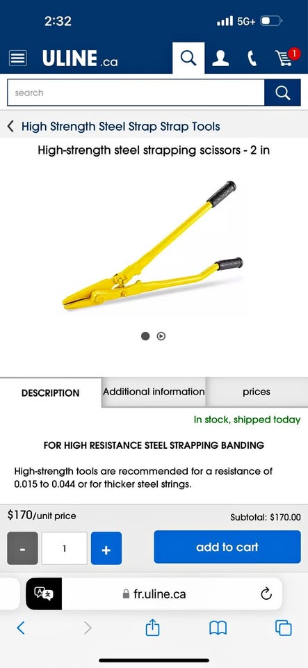 Uline High Strength Steel Strapping Scissors 3" Cutting Jaw