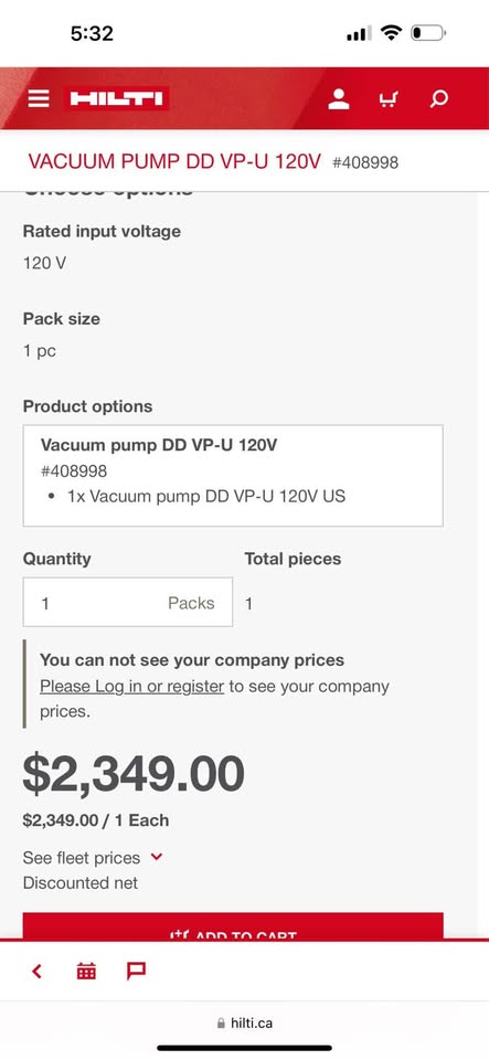 Hilti DD VP-U Vacuum Pump for Concrete Drilling Systems