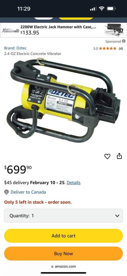 OZTEC 2.4OZ 2.25 HP 17 Amp Concrete Vibrator Motor with Quick Disconnect