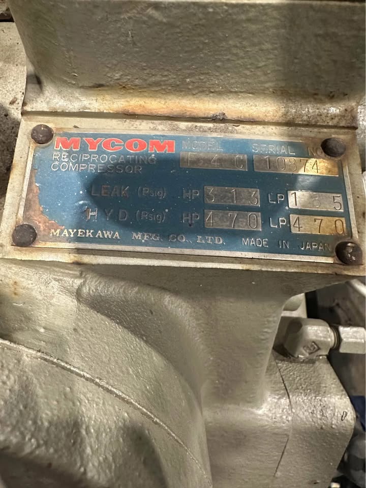 Mycom F4C Reciprocating Gas Compressor with Westinghouse & Weg Motors