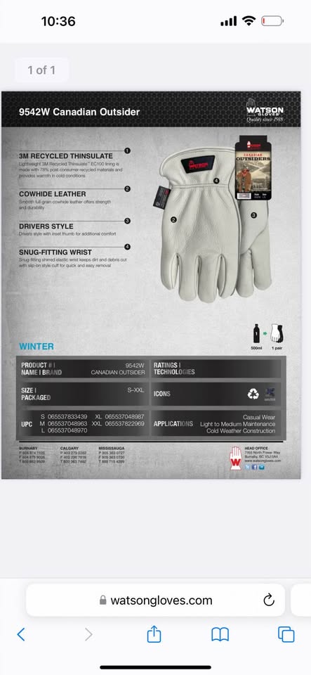 Watson Canadian Outsider Cowhide Leather Work Gloves