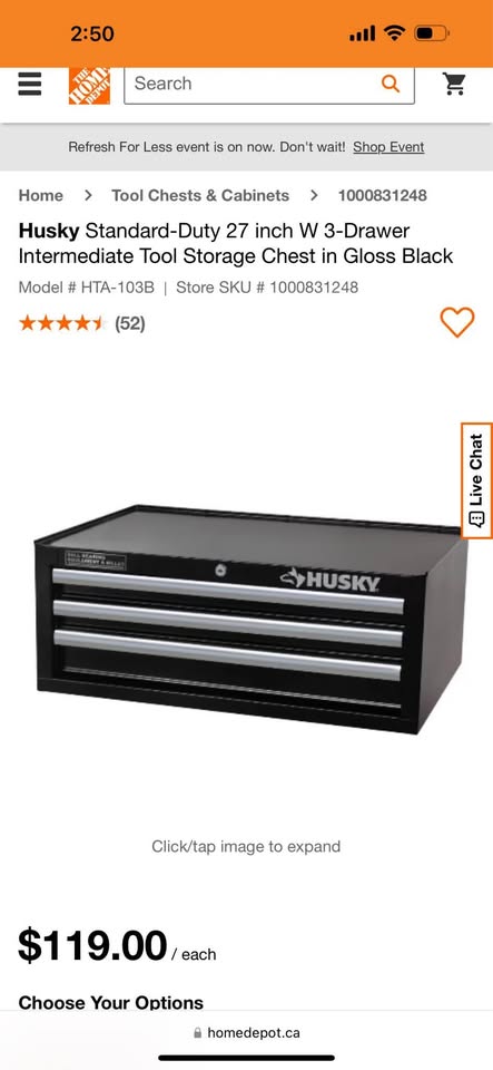 Husky 3 Drawer Tool Box Top