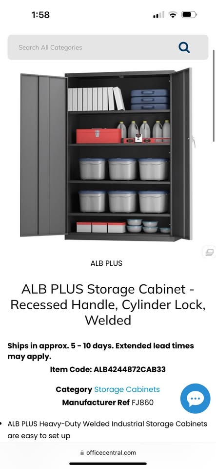 ALB Industries Heavy Duty Storage Cabinet, Welded with Recessed Handle