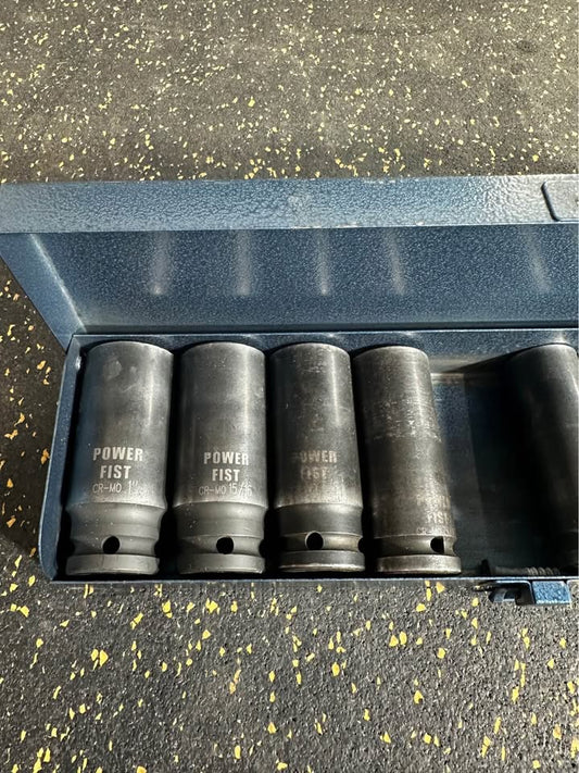 Powerfist 1/2” CR-MO Impact Deep Socket Set (3/8” to 1”) for Heavy-Duty Fastening