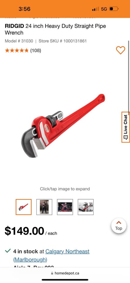 24” RIDGID Heavy Duty Straight Pipe Wrench