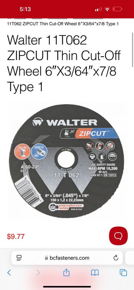 Walter Zip Cut Cut Off Wheels (11-T062) 0.045”