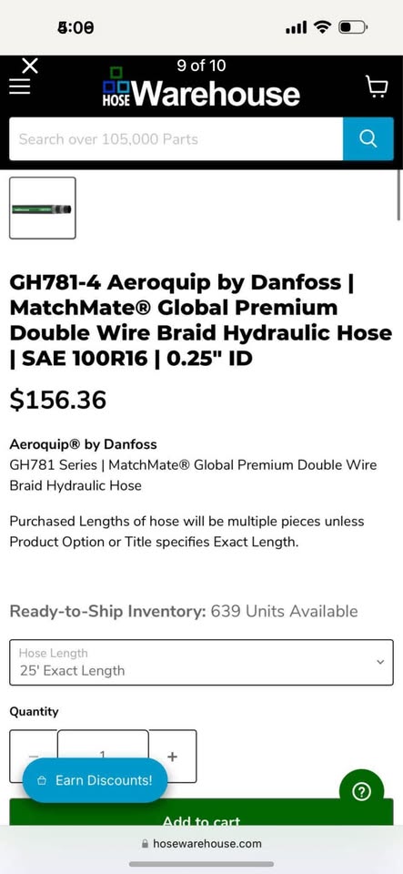Aeroquip GH781-4 25 Ft High PSI 6500 Hydraulic Hose Teal/Black