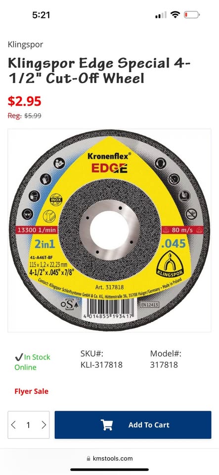Klingspor Kronenflex Edge 0.045” Cut Off Wheels (Box of 34)