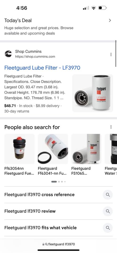 Fleetguard LF3970 Engine Oil Lube Filter Cummins 3937736