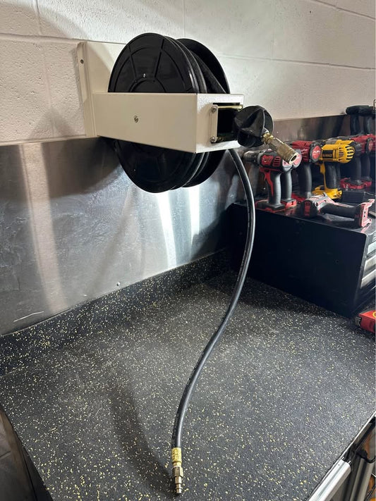 Wall Mounted Air Hose Reel with 50 Ft 250 PSI Hose and Fittings