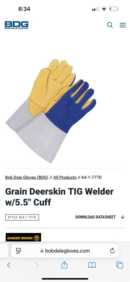 Gander Brand Grain Deerskin TIG Welder Gloves