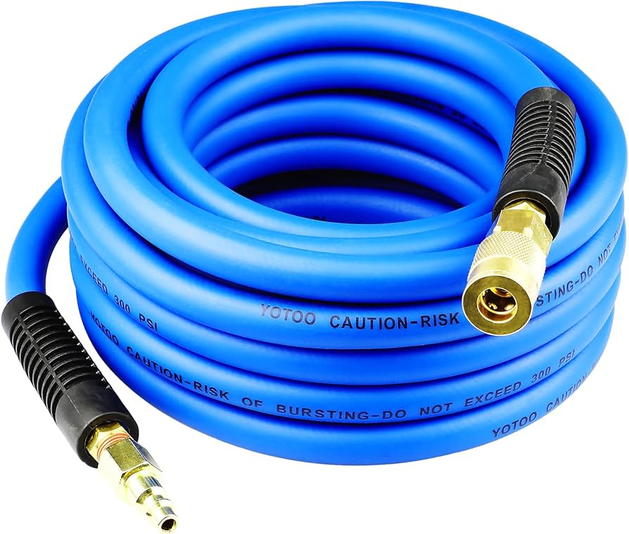 25 Foot Polyurethane Air Hose with Heavy Duty Female and Male Fittings for Air Tools