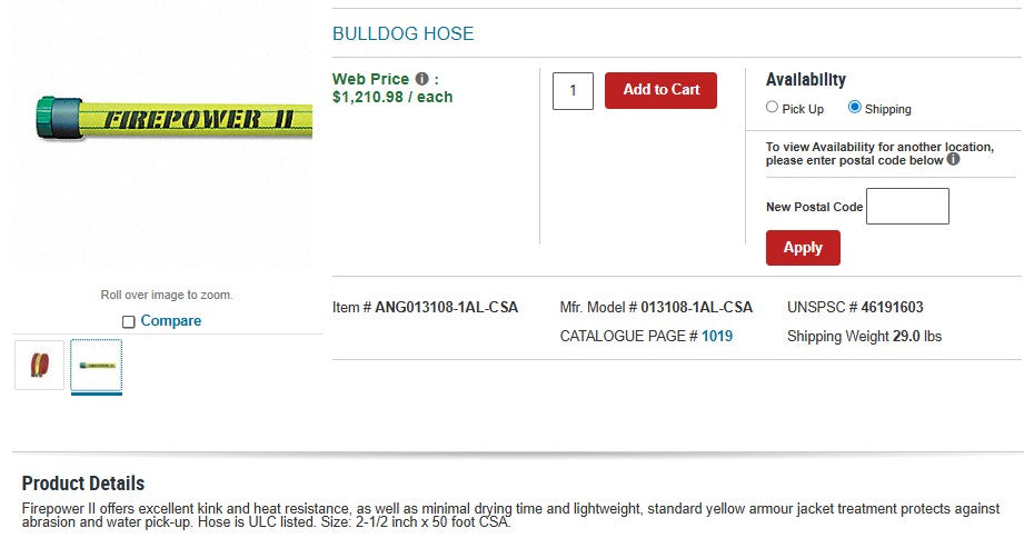BullDog Firepower II 2.5" Double-Jacketed Fire Hose (Uncoupled)