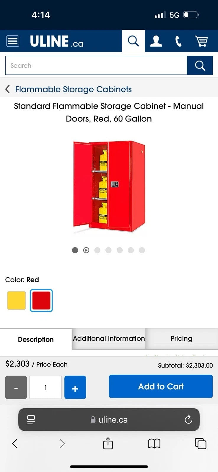 Uline H-1565M-R Flammable Liquids Cabinet Chemical Storage