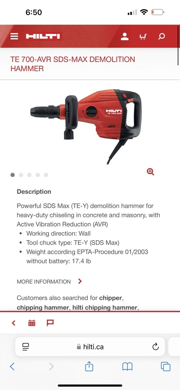 Hilti TE 700-AVR SDS Max Concrete Breaker Demolition Hammer