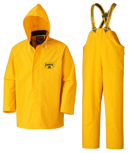 Pioneer 571 Flame-Resistant Waterproof Heavy-Duty PVC Rain Suits (4XL, Yellow) – comes with jacket, hood, pants, suspenders