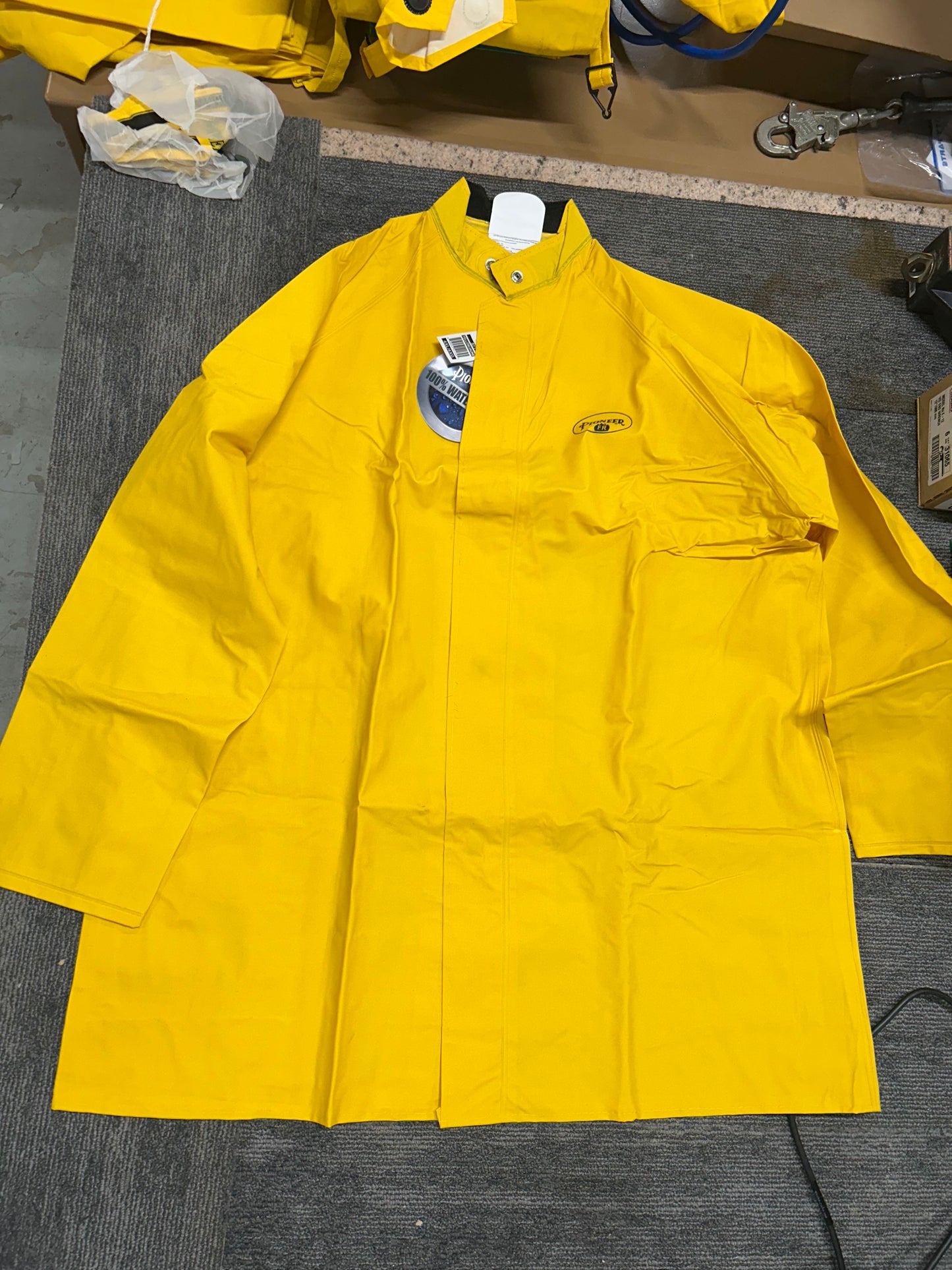 Pioneer 571 Flame-Resistant Waterproof Heavy-Duty PVC Rain Suits (4XL, Yellow) – comes with jacket, hood, pants, suspenders