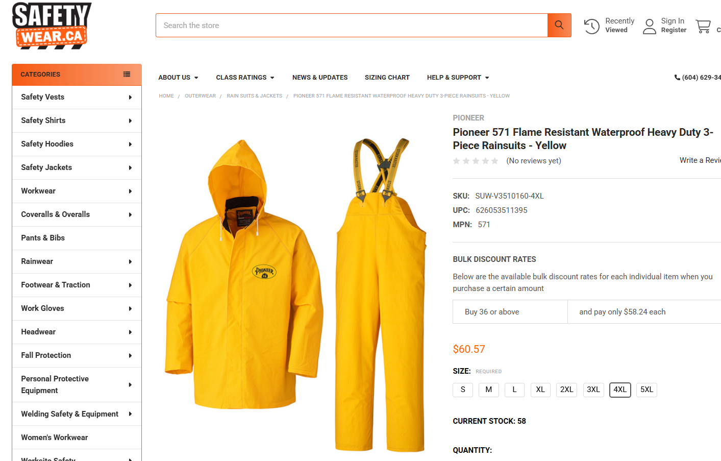 Pioneer 571 Flame-Resistant Waterproof Heavy-Duty PVC Rain Suits (4XL, Yellow) – comes with jacket, hood, pants, suspenders