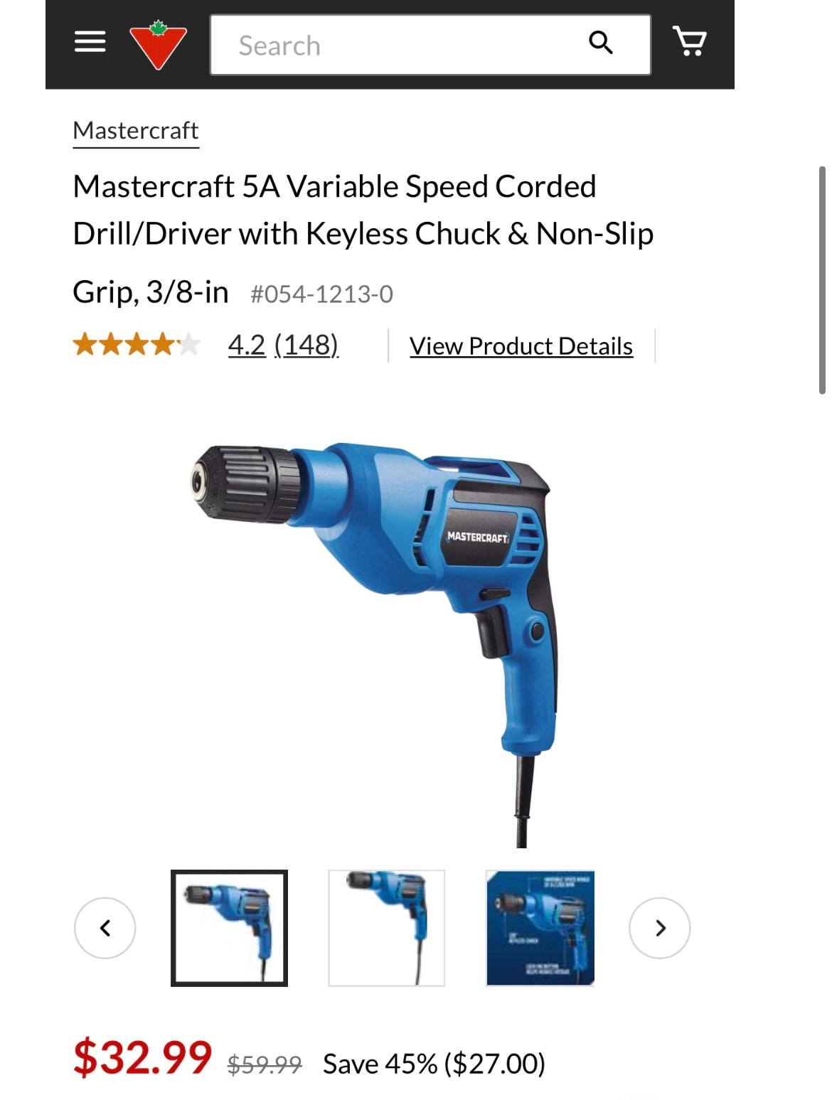 Mastercraft 4-Amp 3/8” Corded Driver Drill with Keyless Chuck – Model 054-2897-6