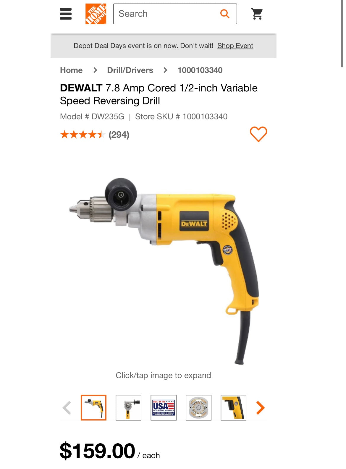 DEWALT DW235G 1/2” (13mm) 8.5-Amp Corded Variable Speed Reversing (VSR) Drill - POWERFUL