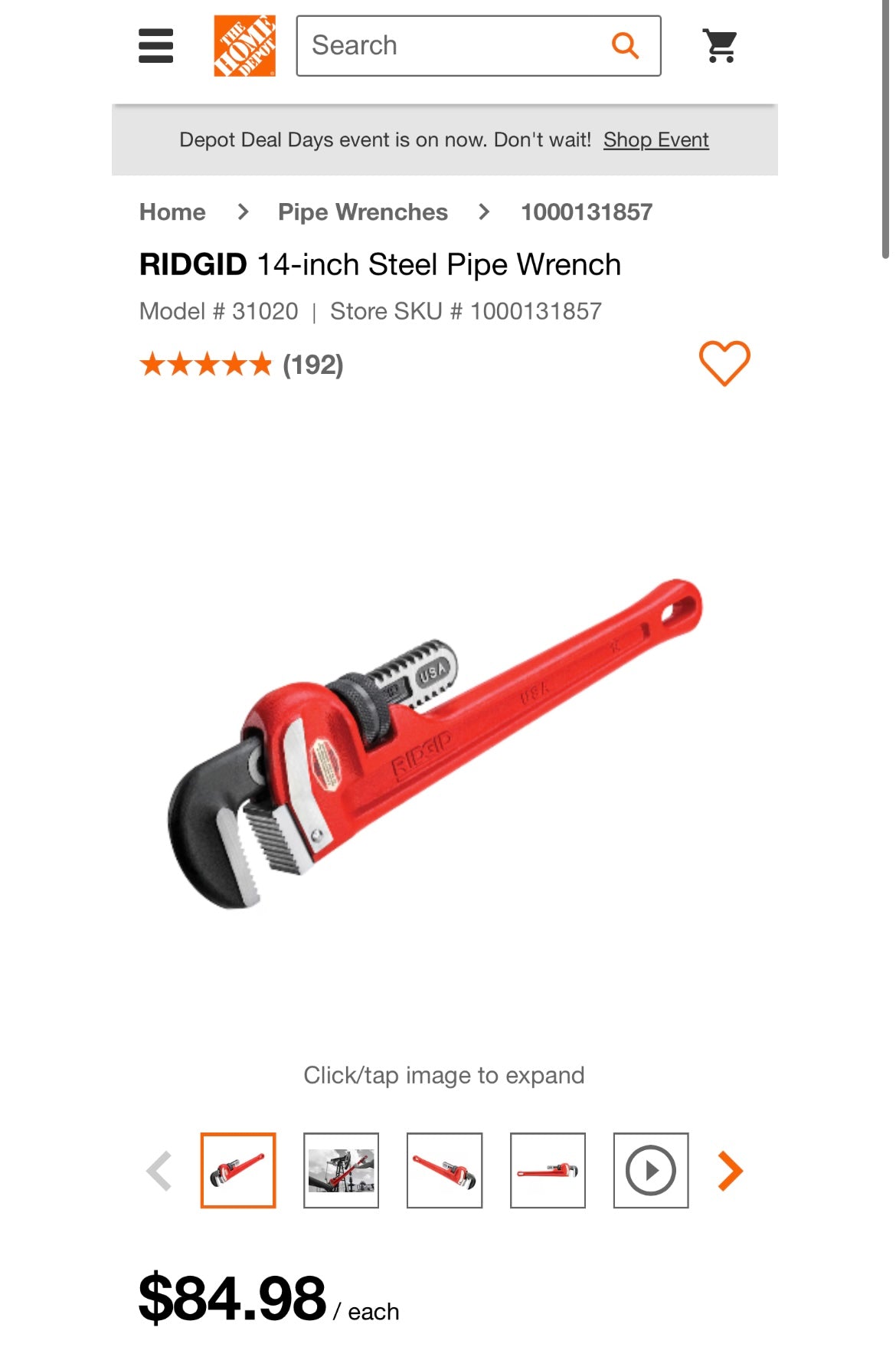 RIDGID 14” Heavy-Duty Steel Straight Pipe Wrench