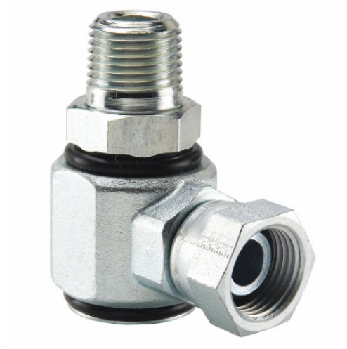 Parker S Series – Steel Hydraulic 90-Degree Elbow/Pipe Swivel Fitting (S2107-4-4, 1/4" Female NPTM Inlet, 1/4" Male NPTF Outlet)