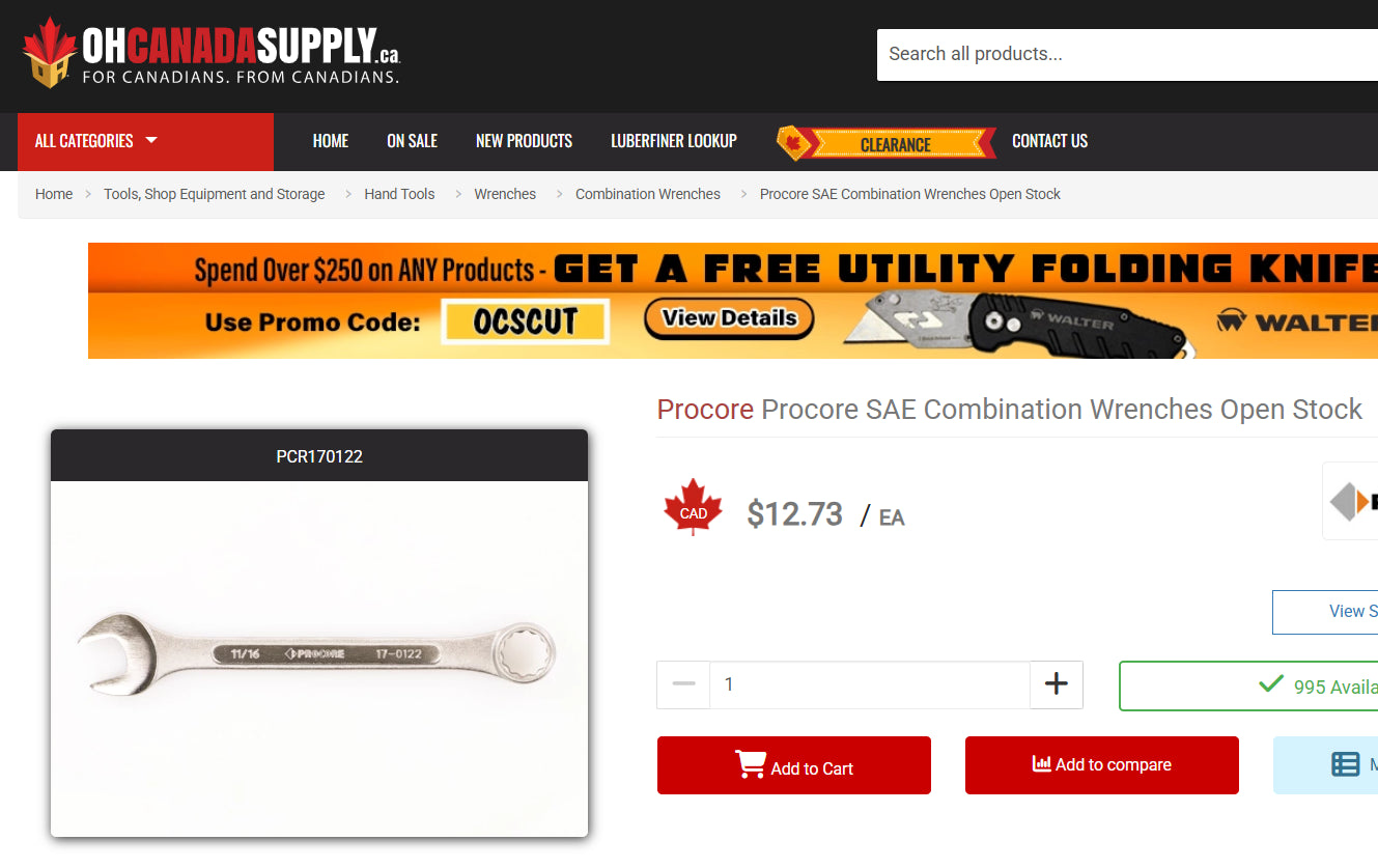 Procore 11/16” SAE Combination Wrench (Model 17-0122, Chrome Vanadium)
