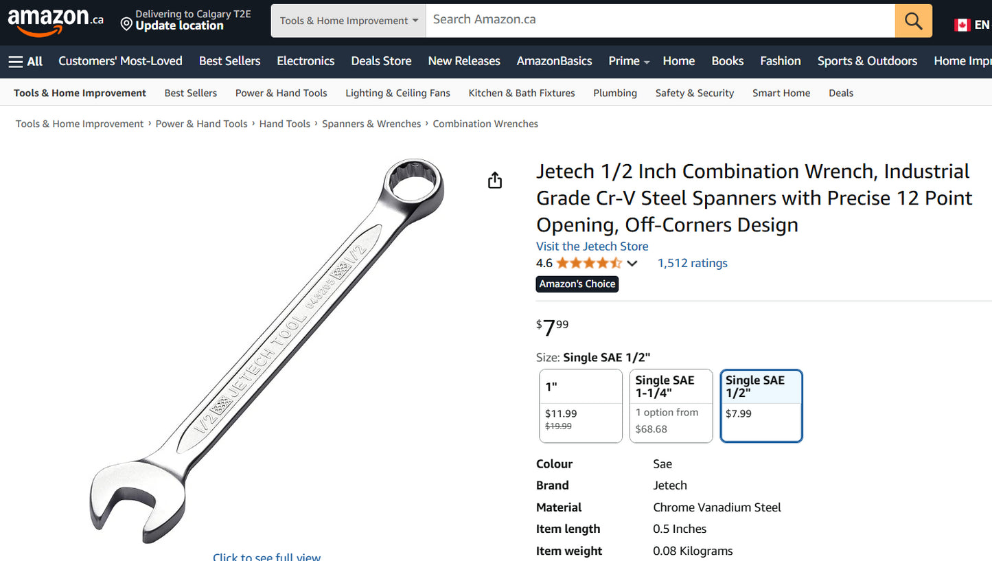 1/2” Combination Wrench (Chrome Vanadium)