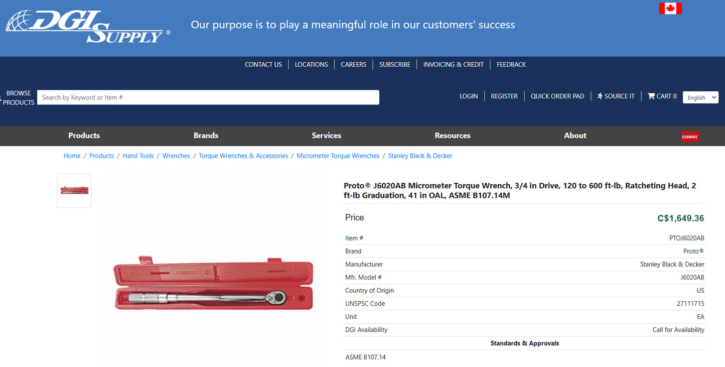 Proto 6020 Standard Ratcheting Head Micrometer Torque Wrench (3/4” Drive, with Case)