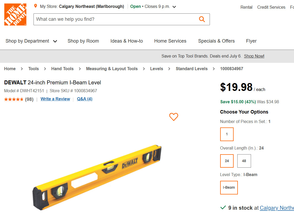 DEWALT 24-inch Premium I-Beam Level (Model DWHT42151)