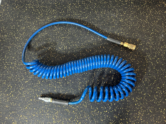 25-Foot 1/4” Diameter Coiled Air Hose with Male/Female Fittings (125 PSI Max Pressure)
