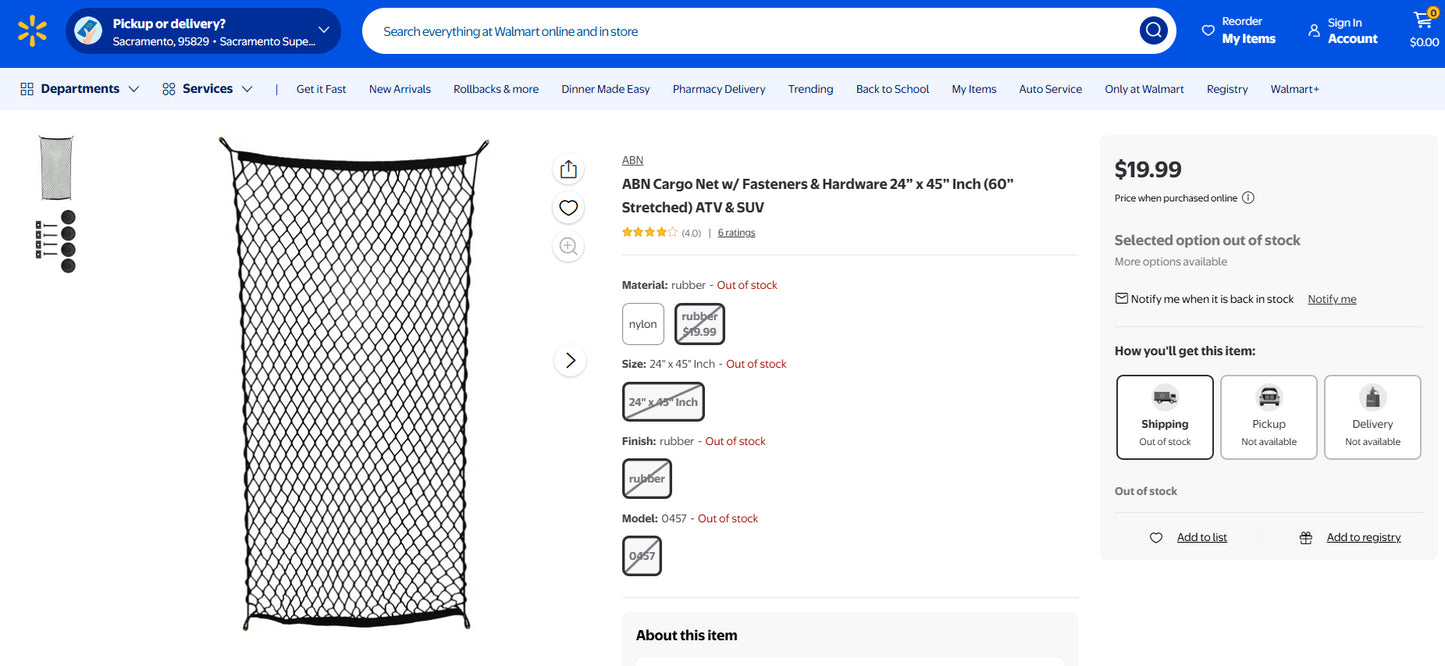 Type S Cargo Net (45” x 24” – stretches to 60”) – BRAND NEW