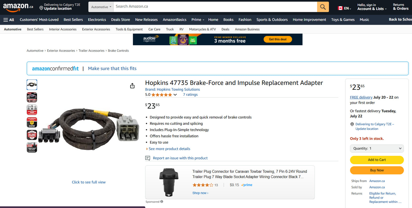 Hopkins Impulse and Brake-Force Replacement Adapter (Ford Brake Control, Model 47735) – BRAND NEW