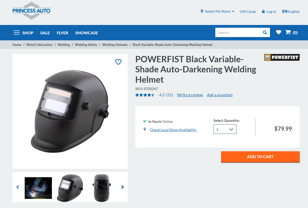 Powerfist Black Variable-Shade Auto-Darkening Welding Helmet (AHV-102, DIN 9-13)