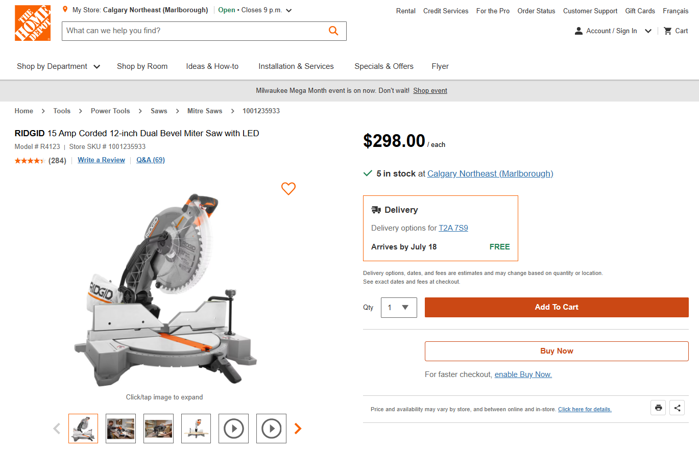 RIDGID 12” Compound Miter Saw (120V Corded 15-Amp) – COMES WITH 3 BLADES, POWERFUL