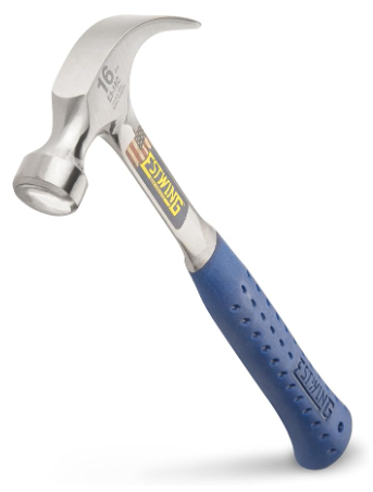 Estwing 16oz Smooth Face Curved Claw Hammer (Nylon Vinyl Cushion Grip Handle) – Model E3-16C