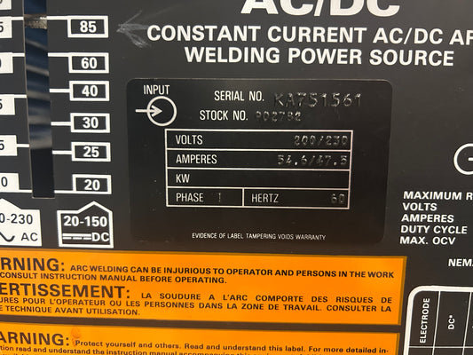 Miller Thunderbolt Constant Current AC/DC Arc Welding Power Source