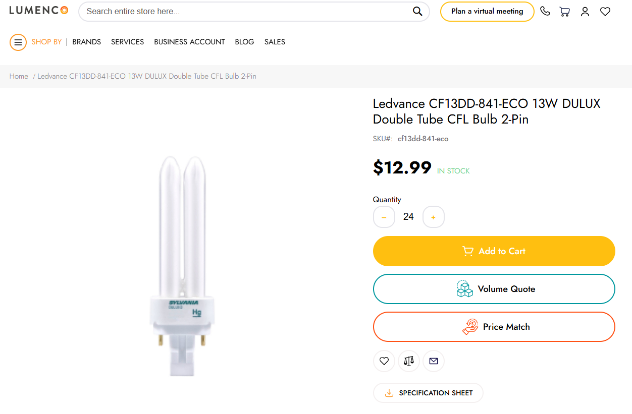 Sylvania CF13DD/841/ECO DULUX Double Tube 13-Watt Compact Fluorescent Bulb – BRAND NEW
