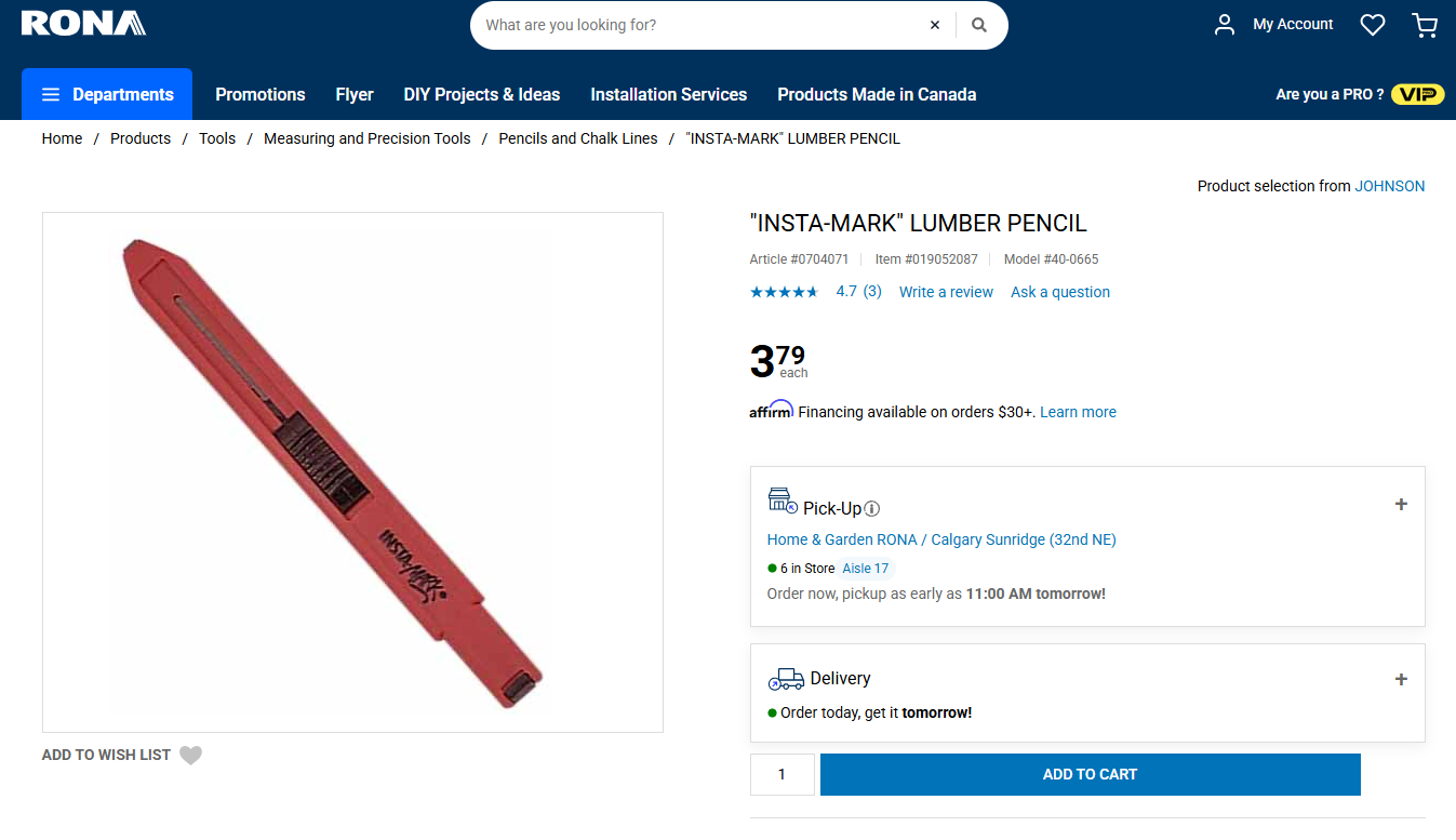 Johnson INSTA-MARK Heavy-Duty Mechanical Carpenter’s Lumber Pencil (40-0665)