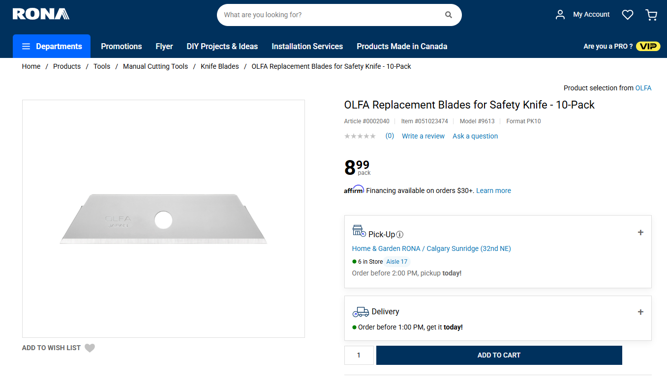 OLFA 11/16” (17.5mm) Dual-Tip Safety Blades (10-piece pack) – 8 PACKS AVAILABLE, BRAND NEW