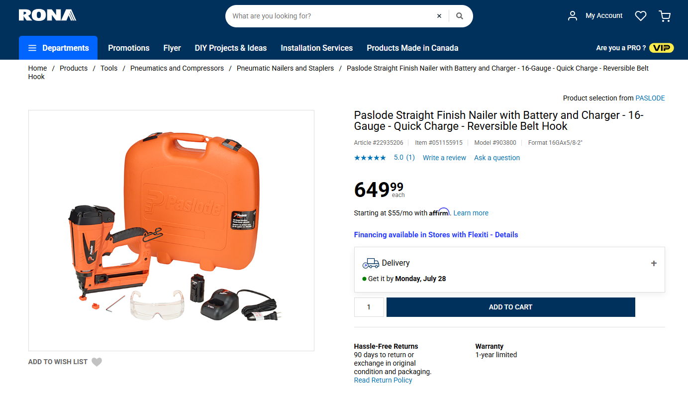 Paslode IM250 II Cordless 16-Gauge Finish Nailer (comes with hard carrying case, 6V battery, & charger!)