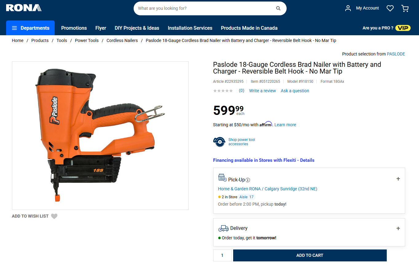 Paslode IM200F18 Cordless 18-Gauge Finish Nailer (comes with hard carrying case & hex key!)
