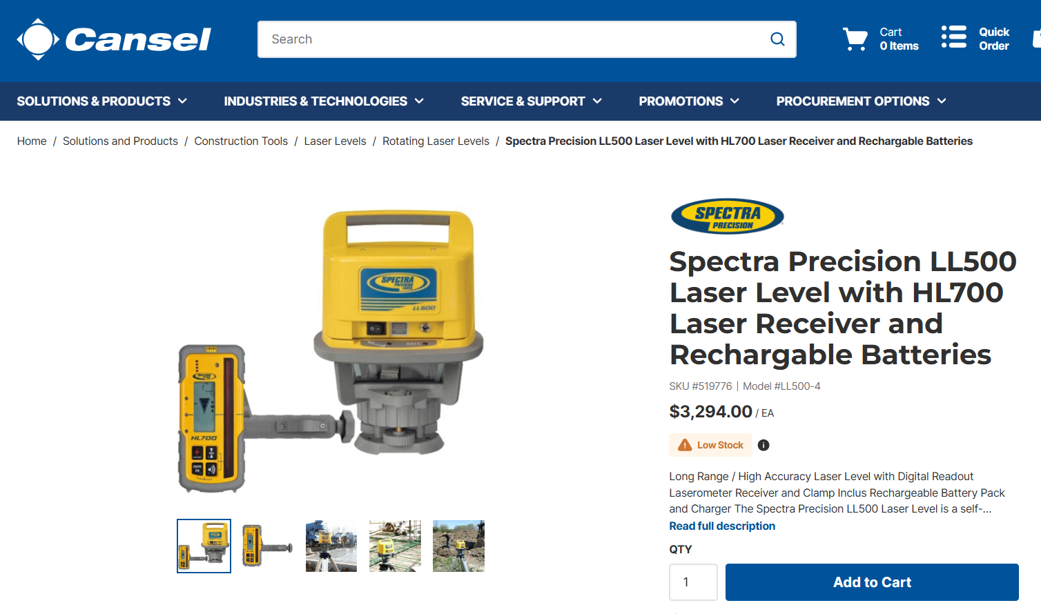 Spectra Precision LL500 Laser Level w/ LaserEye 1275 Laser Receiver & Tripod