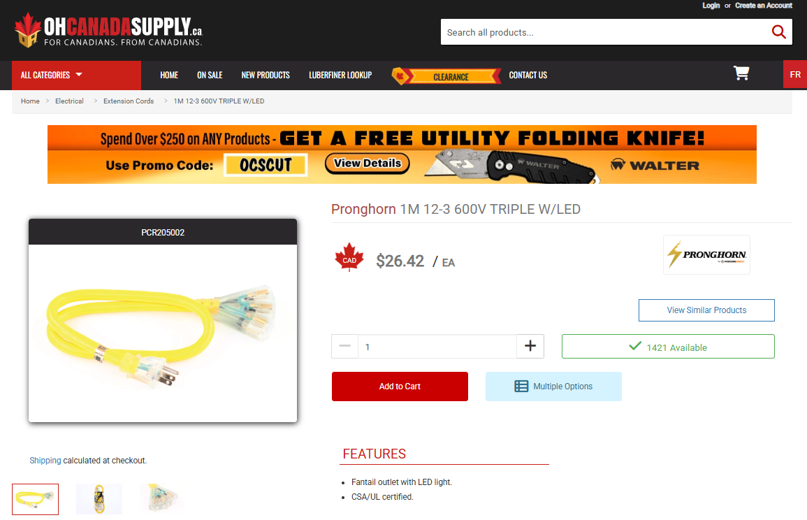 Pronghorn 3-Foot (1m) Triple Outlet Outdoor Extension Cord (3-Prong, 12 AWG) - BRAND NEW