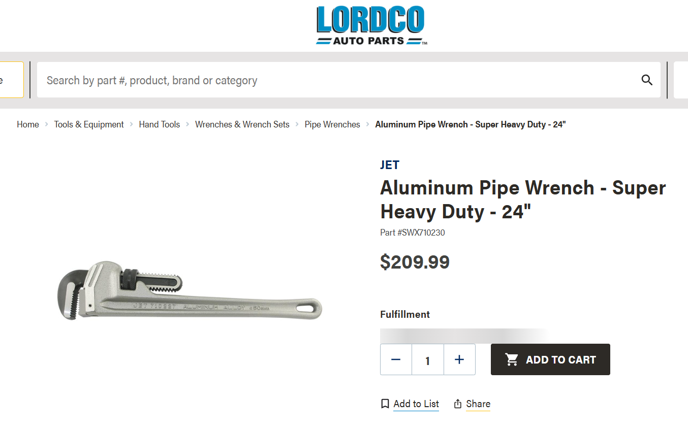 JET 24” Super Heavy-Duty Aluminum Pipe Wrench