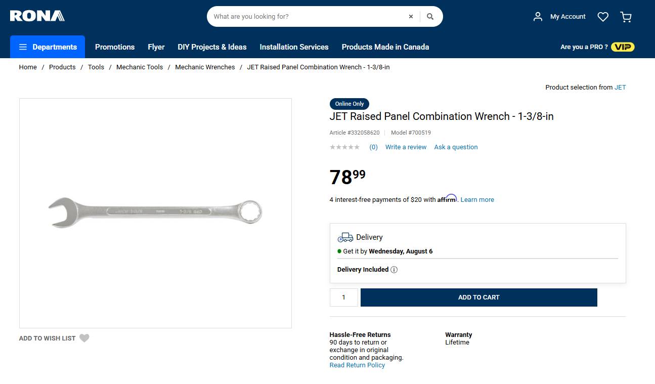 JET 1-3/8” Raised Panel Combination Wrench (Drop Forged Steel, Model 700519) – HIGH QUALITY