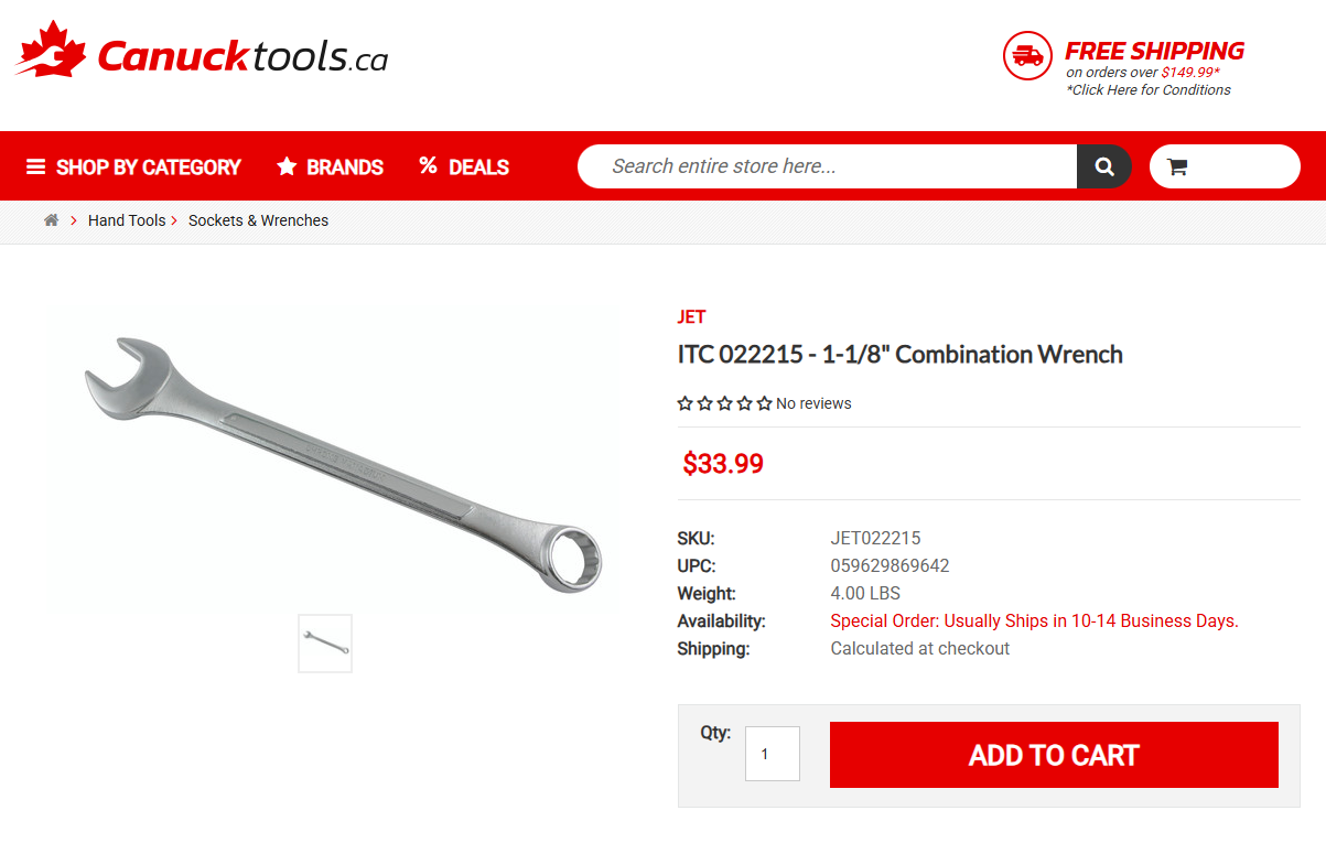 ITC 1-1/8” Raised Panel Combination Wrench (Chrome Vanadium Steel)