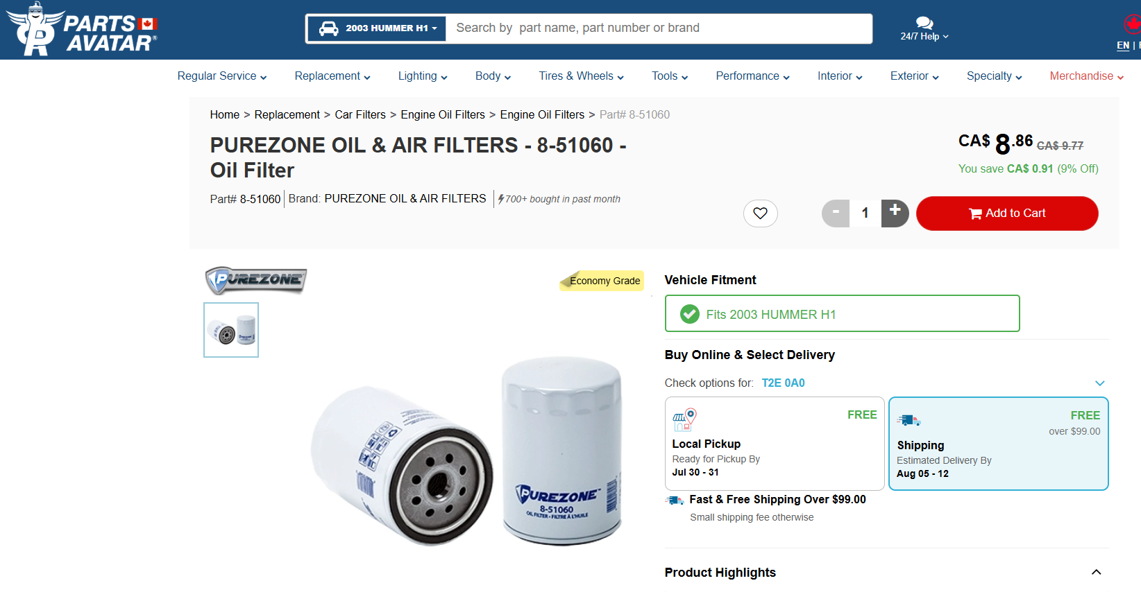 PUREZONE Spin-On Lube/Oil Filter (8-51060) – BRAND NEW