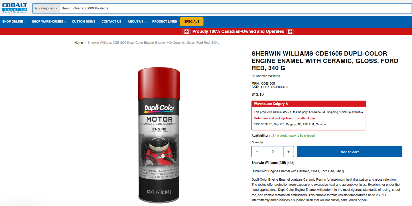 Sherwin Williams Dupli-Color Engine Enamel with Ceramic CDE1605 (Ford Red, 340g)