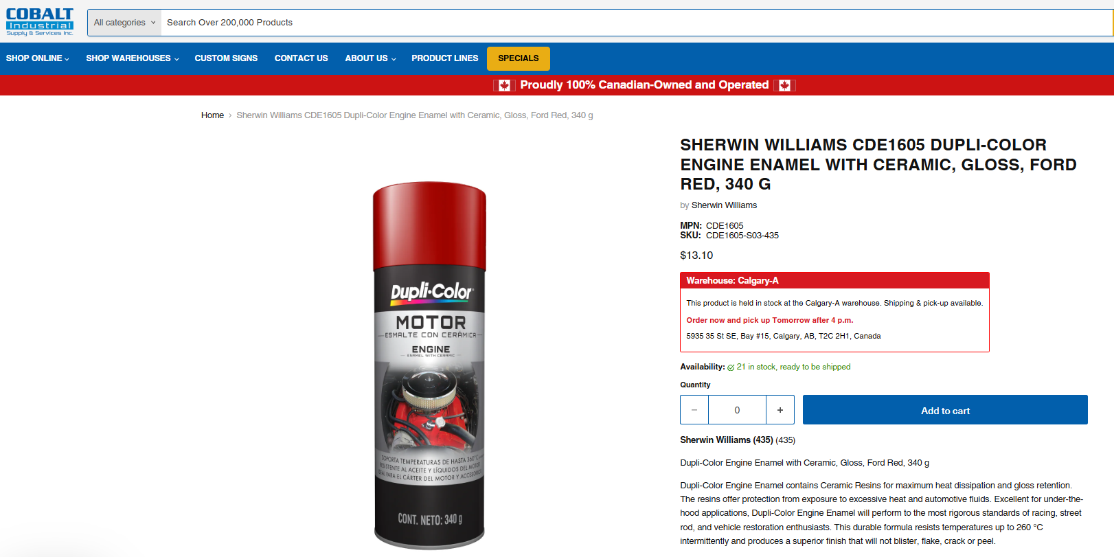 Sherwin Williams Dupli-Color Engine Enamel with Ceramic CDE1605 (Ford Red, 340g)